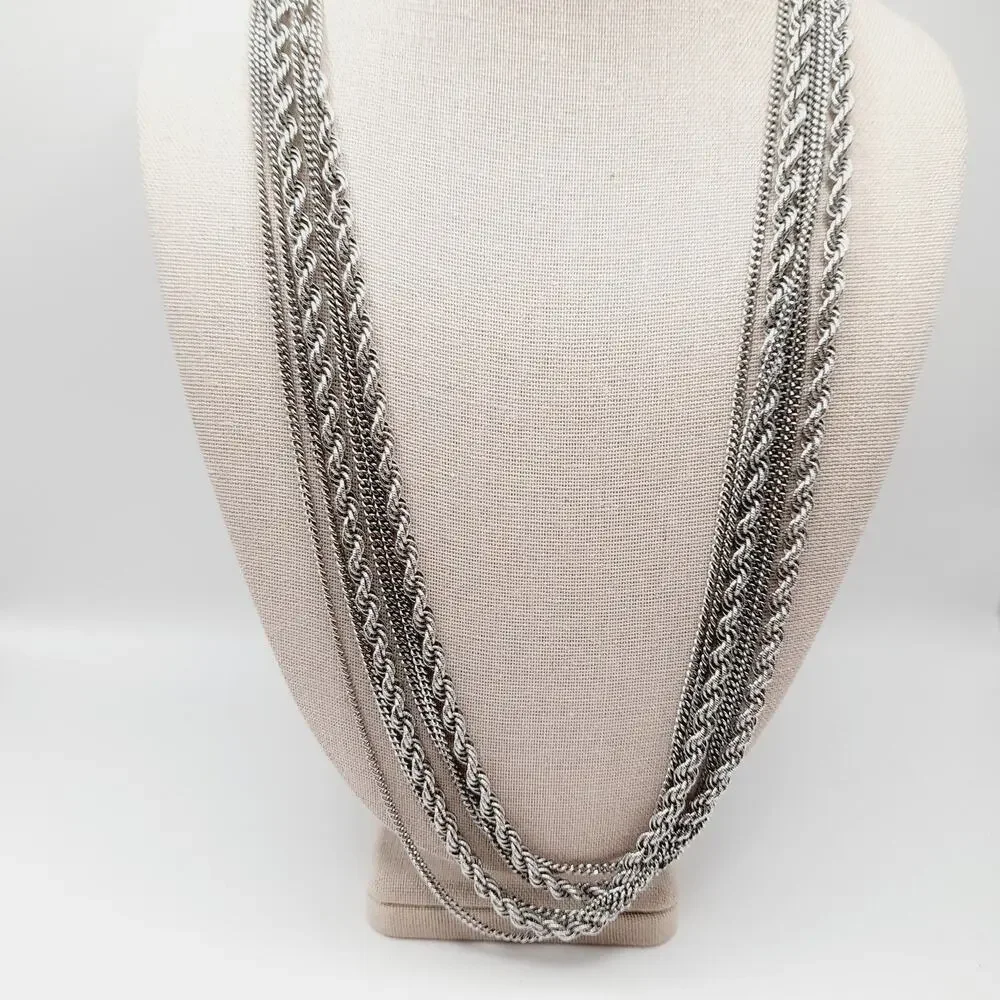 Vintage Monet 54 Inch Triple Strand Silver Tone Chain Necklace Layering